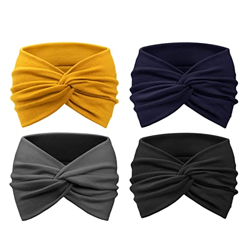 Image of DRESHOW 4 Pack Turban Headbands for Women Wide Vintage Head Wraps Knotted Cute Hair Band Accessories