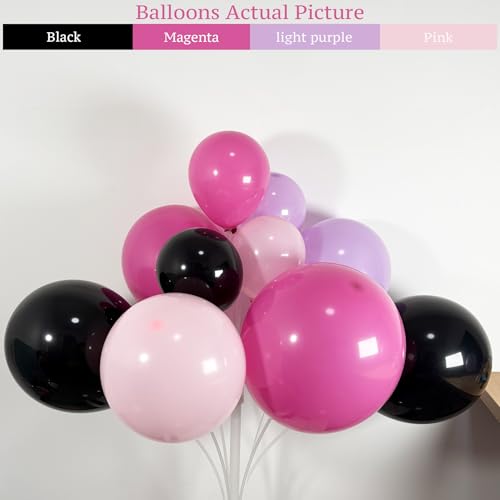 Image of 148pcs Purple Black Hot Pink Balloon Arch Kit for Gothic Birthday Decorations, Dark Sweet Party Balloons Garland Set with Striped Foil Balloons for Halloween Baby Shower Girl Party Decor