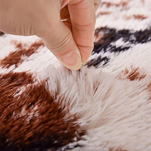 Miniatura 7 de Meeting Story Alfombra con estampado de vaca, alfombra de piel de vaca sintética, con estampado de animales, esponjosa, peluda, de teñido anudado,