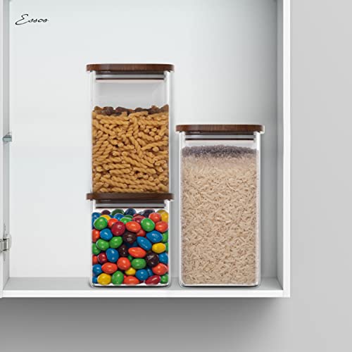 Essos Square Glass Jars With Wood Lids Set Of (4) 36 Fl Oz Airtight And Stackable Storage Containers For Kitchen Pantry Or Bathroom Bpa Free And Recyclable Canister For Food Cookies Coffee Pasta Sugar #TOP6