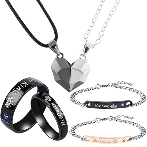 Juego de 6 anillos magnéticos para parejas, collar de atracción mutua, pulsera de promesa para su reina y su rey, juego de anillos de promesa magnéticos, collar o regalo de San Valentín para parejas Cover