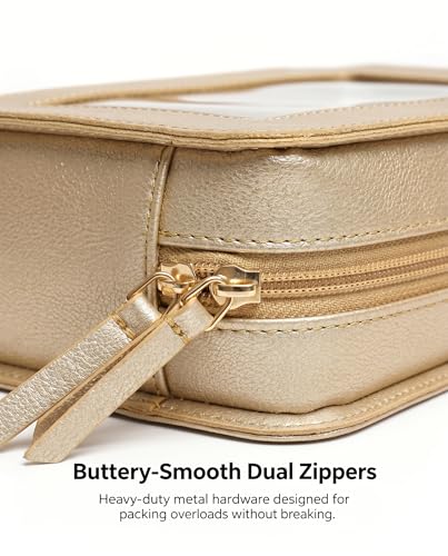 Image of Clear Makeup Bags for Travel, TSA Approved Toiletry Bag with Zipper, Clear Cosmetic Organizer Fit Carry-on Beach Essentials for Women Men (O-Gold)