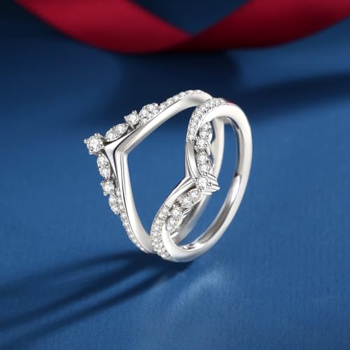 Moissanite Ring Enhancer for Engagement Rings Curved Ring Enhancer for Wedding Bands S925 Sterling Silver 18K White Gold Plated Rings for Wife Women Her2