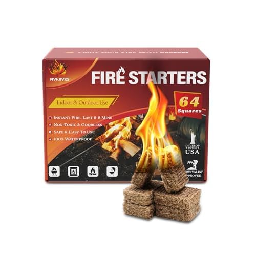 Fire Starter, Easy-Burning Fire Starter Squares for Wood Stoves, Campfires, Grill Pit and Fireplace, Natural & Waterproof BBQ Fire Starters, 64 Mini Square