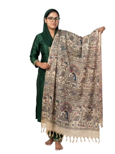 Image of Present Khadi cotton Madhubani print dupatta and body print for woman & girls. Dupatta for Women | 2.5 Meter loom product Cotton Dupatta | multicolored Traditional Ethnic wear dupatta