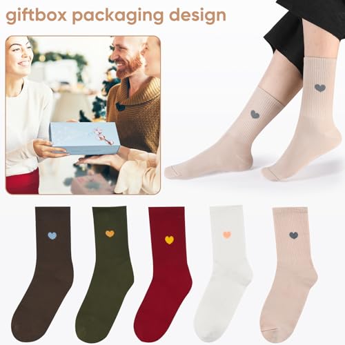 Image of Corlap Women's Cotton Crew Calf Socks - 5 Pairs Ankle High Dress Casual Socks, Fun Cute Heart Gifts for Mom Mother