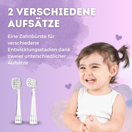 PixieDent Elektrische zahnbürste für Kinder Schallzahnbürste ultraschall mit 2 ersatzbürsten und 2 Modi Timer Zeitschaltuhr Sanfte Borsten LED Kinderzahnbürste von 0-3 Jahre (Rosa, Baby) – Bild 6