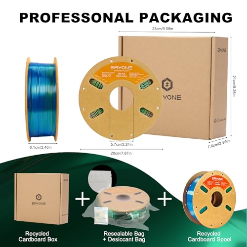 Image of ERYONE Silk Tri Color PLA Filament 3D Printer 1.75mm + /- 0.03mm, Multicolor Filament Tricolor PLA 1KG(2.2lbs) Cardboard Spool, Red Blue Green