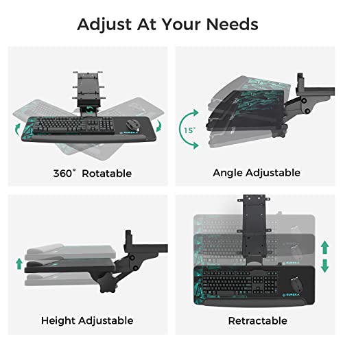 EUREKA ERGONOMIC Height Adjustable Mouse & Keyboard Tray Under Desk, 28x10'' Large Slide Out Swivel Tilt Computer Keyboard Drawer with Mouse Pad for Gaming Home Office Desk, Dual Mount - Image 3