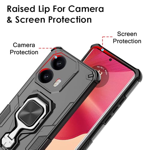 Image of TheGiftKart Tough Armor Bumper Back Case Cover for Motorola Moto Edge 50 Fusion 5G / Moto G96 5G | Ring Holder & Kickstand in-Built | 360 Degree Protection Back Case Cover (PC & TPU, Black)