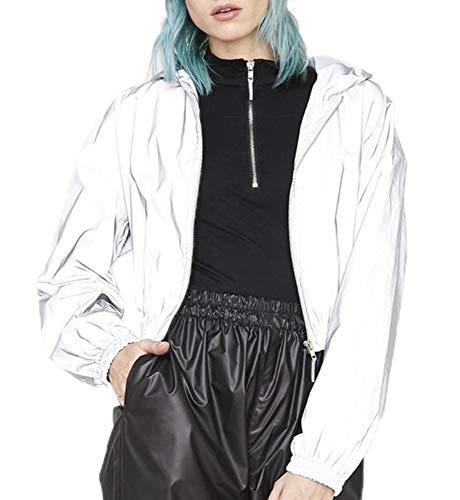 keepmore Abrigo de béisbol Reflectante Mujer Casual Chaqueta con Capucha y Cremallera Reflectante Night Running Tops
