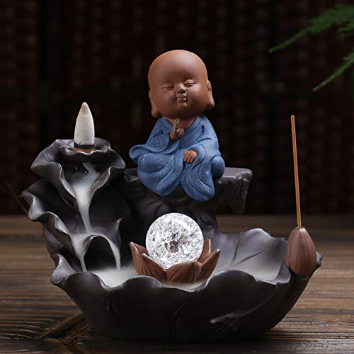 Quemador De Incienso Quemador de Incienso de reflujo con Bola de Cristal LED, Adornos artesanales creativos Accesorios De Meditación(A)