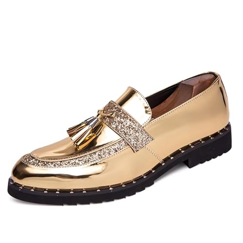 BNWELK Men's Soft Leather Platform Slip-On Loafers Fashion Tassel Shiny