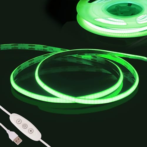 Fosingut Green COB LED Strip Light 2m,5V USB LED Lights TV Backlight,CRI90 960 LED Flexible Under Cabinet Kitchen Light,4mm Dimmable COB LED Tape Light for PC,Mirror,Wardrobe,Bedroom,Home DIY Lighting