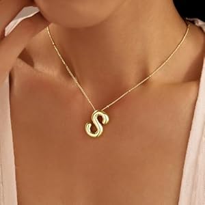 Gold bubble letter necklace for women dainty 14k plated balloon initial pendant necklace trendy charm non tarnish name necklace chunky letter necklace for women jewelry gifts  urban country home decor