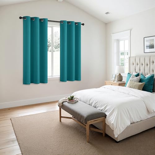 Image of MIULEE Blackout Curtains for Bedroom Living Room 2 Panels, Thermal Insulated Room Darkening Drapes Grommet Noise Reducing Light Blocking Window Treatments 45 Inches Long 40x45 Inch Teal