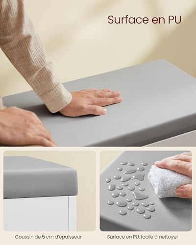 Meuble à chaussures bas pour ne plus encombrer l'entrée, banc avec coussin gris Custos - 6