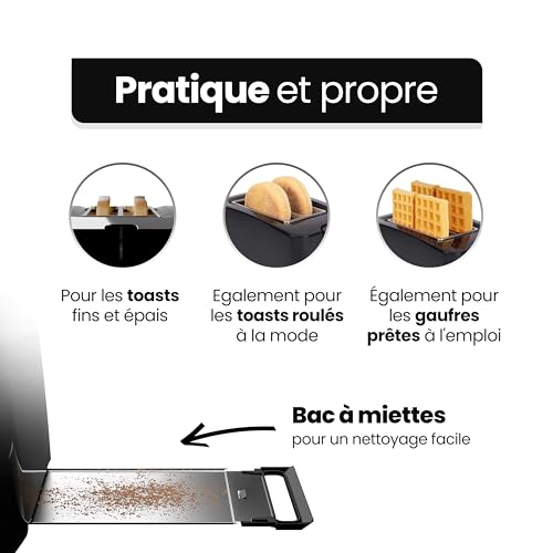 Bomann, Grille-Pain compact 2 tranches, Fonction Décongélation, Réchauffage, Arrêt rapide, Support pour petits pains, TA6065CB, Noir – Image 4