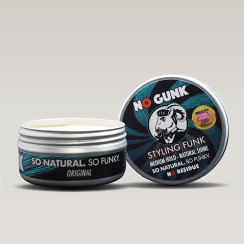 NO GUNK 100% Natural Styling Wax/Pomade for Hair & Beard - Medium Hold - Natural & Organic Ingredients - Styling Funk - Winner, Best Male Hair Product 2018, PURE Beauty Global Awards (Original, 50g)