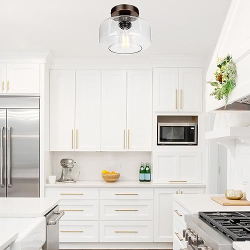 Lynnoland Industrial Semi Flush Mount Ceiling Light Oil Rubbed Bronze, 800 Lumen Led Bulb Included, Clear Glass Shade Ceiling Light Fixture thumb #5