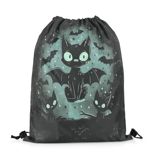Feelyou Halloween Theme Bats Drawstring Backpack Cute Black Bats Print Gym String Bag Halloween Animal Bat Sports Drawstring Sackpack Drawstring Bags2
