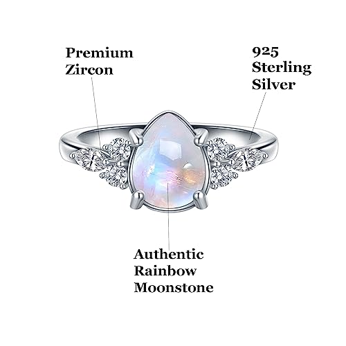 Authentic Moonstone Ring - Sterling Silver Rainbow Moonstone Ring for Women3