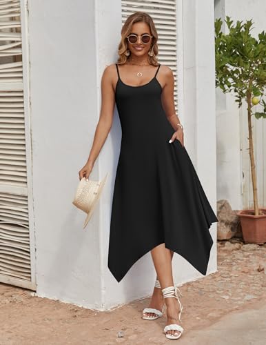 Image of Zeagoo Women Summer Midi Dresses 2026 Hawaiian Bohemian Beach Cover Up Sundress Spaghetti Strap Casual Dress with Pockets