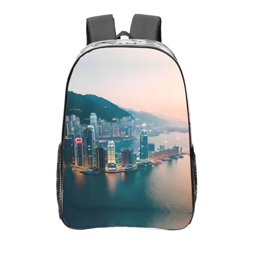 Sac à dos transparent noir avec poches imprimé Hong Kong sport One Size