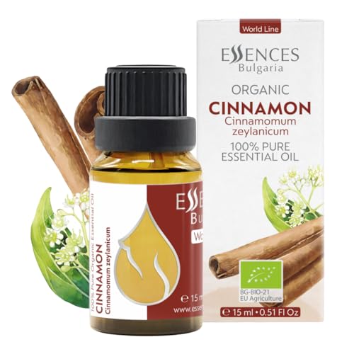Essences Bulgaria Aceite Esencial Orgánico de Canela de Ceilán 15ml | Cinnamomum zeylanicum | 100% Puro y Natural | Sin diluir | Grado Terapéutico | Aromaterapia | Cosméticos | Libre de crueldad