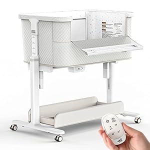 VaVaSoo Rocking Bassinet for Baby Electric 3 Motion Automatic Bedside Sleeper Auto Rolling Newborn Cradle Rocks Itself 5 Height Adjustable with Music, Wheels, Storage, Grey & White