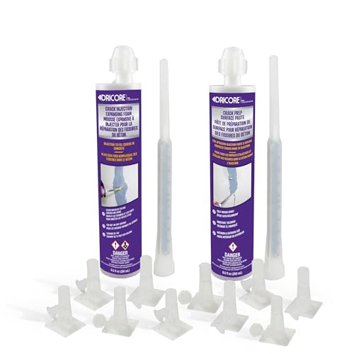 DRICORE PRO Concrete Repair Crack Injection Kit (5’) | Injectable Filler: Repair Cracked...