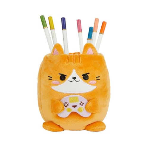 Balvi Portalápices Fluffy Kawaii Gamer Color Naranja Gato Jugador de Videojuegos Suave y Esponjoso Pl