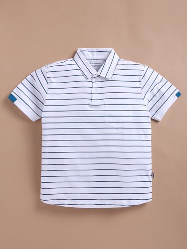 Image of Bumchums Boys Casual Regular Fit Polo Half Sleeve T-Shirt for Kids, Boys, Striped Printed