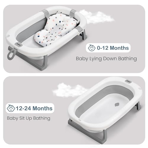 Image of Baybee Jolly Bath Tub for Baby 0 to 5 Years | Foldable Baby Bath Tub for Kids with Anti Skid Base & Drainer | Mini Swimming Pool for Babies | Bather & Bathtub for Newborn Boys Girls (Grey)
