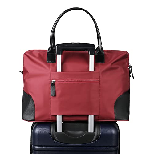 ECOSUSI Duffle Bag Weekender Bag Nylon Overnight Bag Travel Tote Carry On Bag with Trolley Sleeve for Travel, Sports, Red