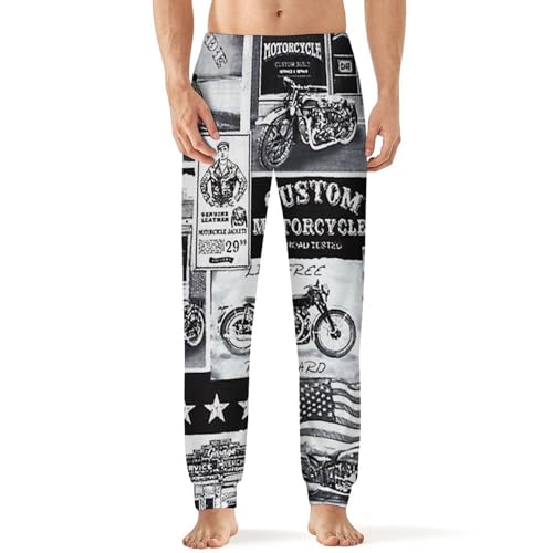 Image of Vintage Motorcycles Mens Pajama Pants Lightweight Lounge Classic Long Pants Sleepwear Loungewear Elastic Waistband 3XL
