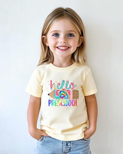 Image of First Day of Preschool Shirt Pre K Shirts for Girls Boys Toddler Kids 1st Day of Kindergarten Gift Cotton Tee 2T-7Y