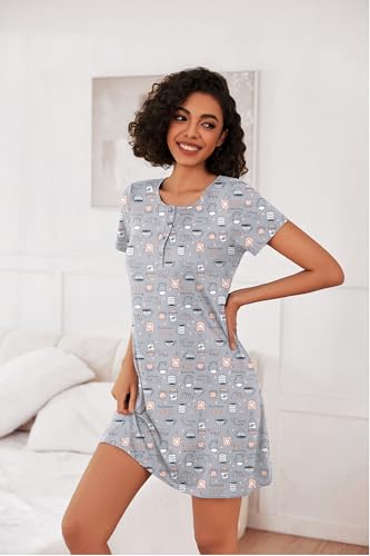 Image of Ekouaer 3 Pack Nightgowns for Women Short Sleeve Sleepshirt Button Down Nightshirt Soft Pajamas Dress Casual Sleepwear
