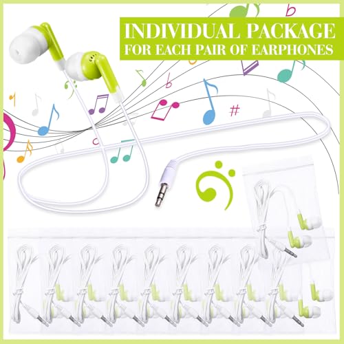 Image of Konohan 100 Pcs Bulk Earbuds with Wire Basic Headphones in Ear for Libraries Laptop, No Microphone 3.5 mm Jack Earbuds Dot Headphones, Individually Bagged (Sage Green)