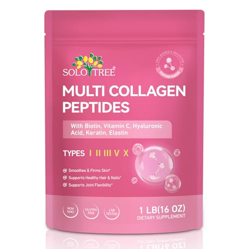 Multi Collagen Peptides Powder 1 lb Unflavored Hydrolyzed Collagen Types I II III V X16 oz (41 Servings)-Hyaluronic Acid Power Grass Fed Collagen Supplements for Women and Men Non GMO