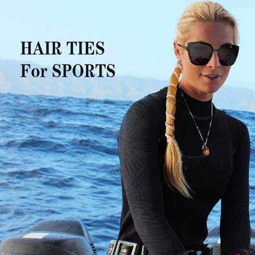 2 Packs (1pc16"+1PC 25") Navy Blue and Purple Hair Ties for Women, Elastic Pony Tail Wrap Tie No Damage for Long Thick Curly Hair Strong Braided Ponytail Holders for Water Wind