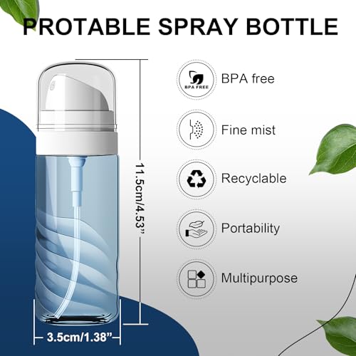 2 Pack 60ML Small Spray Bottle, Portable Refillable Travel Spray Bottle for Hair, Cleaning, Beauty, Fine Mist, Leak Proof, Lt. Blue and Lt. Green3