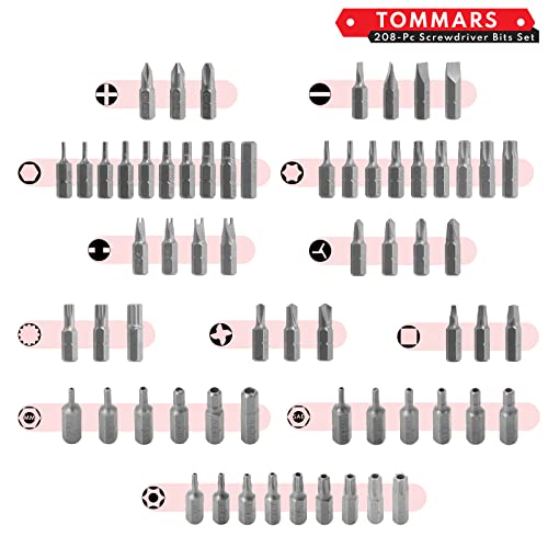 TOMMARS 208-Pc Screwdriver Bit Set with 1/4 Hex Shank and Nut Driver