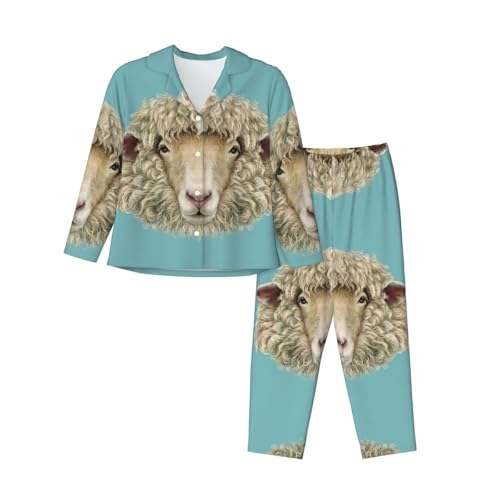 Pyjama rétro EdWal à imprimé animal tête de mouton pour femme
