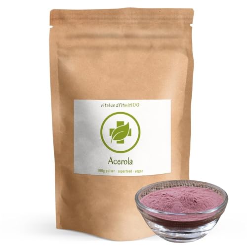Acerola Pulver 100 g - aus Acerola-Kirschen gewonnen - in bewährter Rohkostqualität - vegan rein glutenfrei laktosefrei - ohne Hilfs- u. Zusatzstoffe