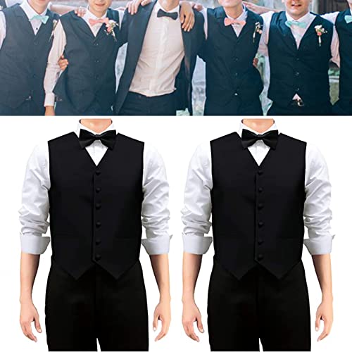 Groomsmen Solid Color Dress Waistcoat with Bowtie Men's Formal Business 6 Buttons Suit Vest for Party Dating Employee (Color : Light Blue, Size : Medium)4