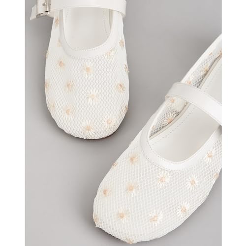 UFEDO Mesh Ballet Flats for Women Embroidered Floral Round Toe Mary Jane Flats3