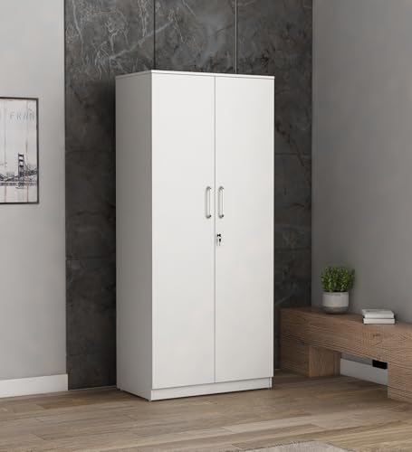 Image of Axel 2 Door Wardrobe Engineered Wood | Frosty White Finish | Matte | Knock Down | Bedroom Storage with 3 Shelves | Water & Scratch Resistant | 3-Year Warranty