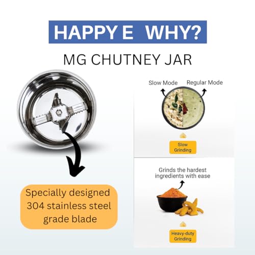 Image of HAPPY E Chutney Jar for BAJAJ Mixer Grinders, Stainless Steel, 400ML | Compatible for Bajaj GX1, GX3, GX4, GX8, GX3501, GX3701, GX4701, GX3000, GX400, GX3, Twister Deluxe, Bravo Dlx