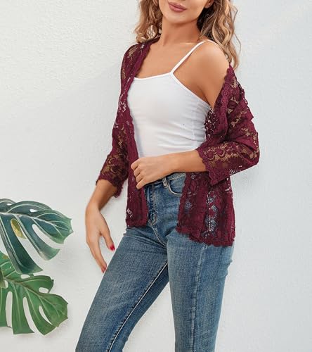 Image of Bolero Shrugs for Women Dresses Black White Lace Summer Beach Lightweight Sheer Long Sleeve Wedding Cardigan Dressy